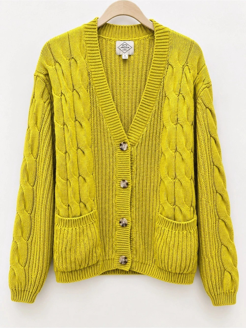 St. Johnβs Bay Yellow Cable Knit Button Front Cardigan Sweater Size M
